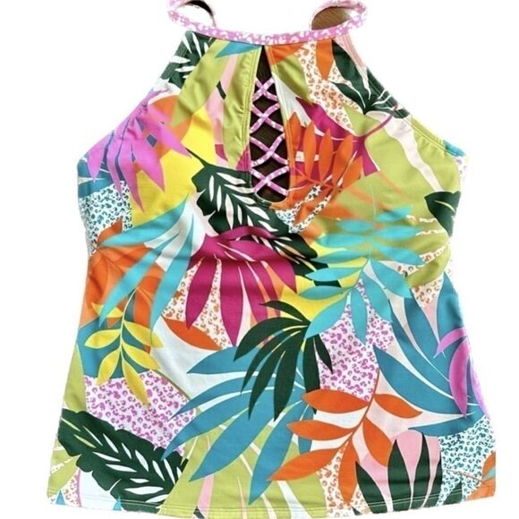 Bleu by Rod Beattie wild at Heart High-
Neck Tankini Top -Multi size 8 swimsuit - Picture 6 of 13